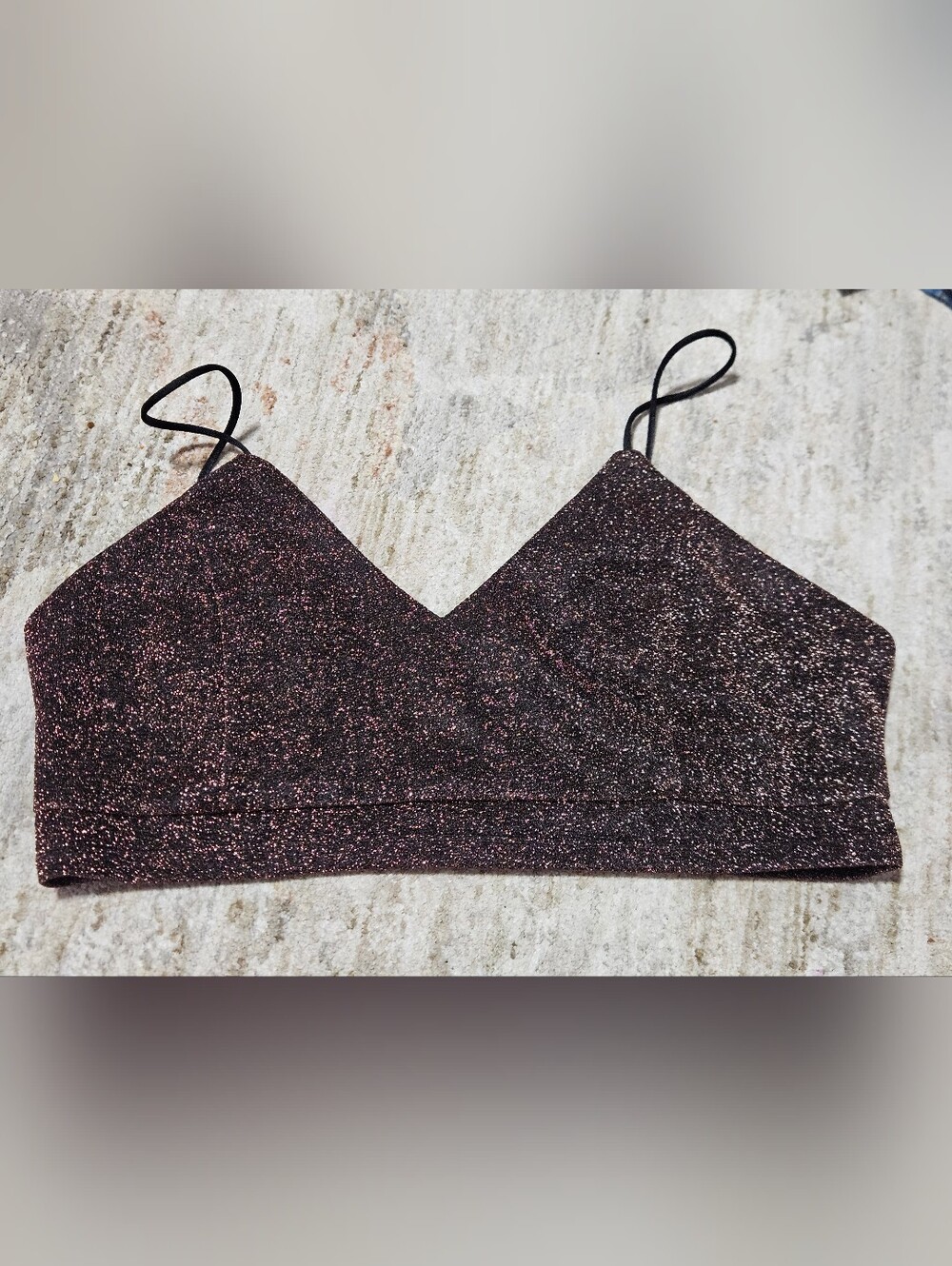 ESSUE Metallic Bronze Sparkle Black Camisole Top Size L